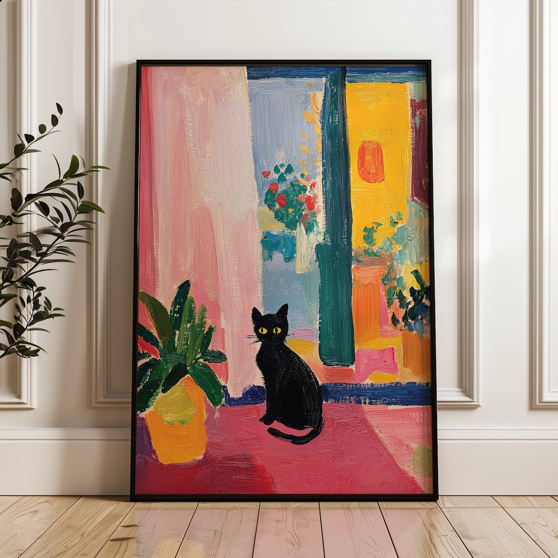 Black Cat by the Window Matisse Inspired Bold Color Interior Art Poster