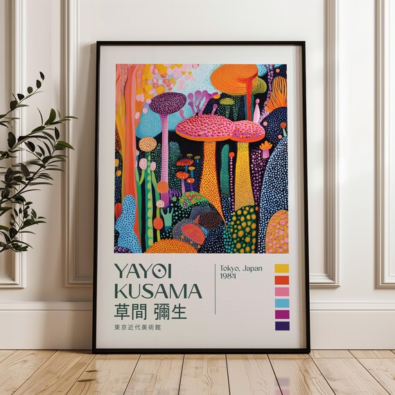 Yayoi Kusama Print Modern Art Livingroom Exhibition Poster Maximalist Japandi Wall