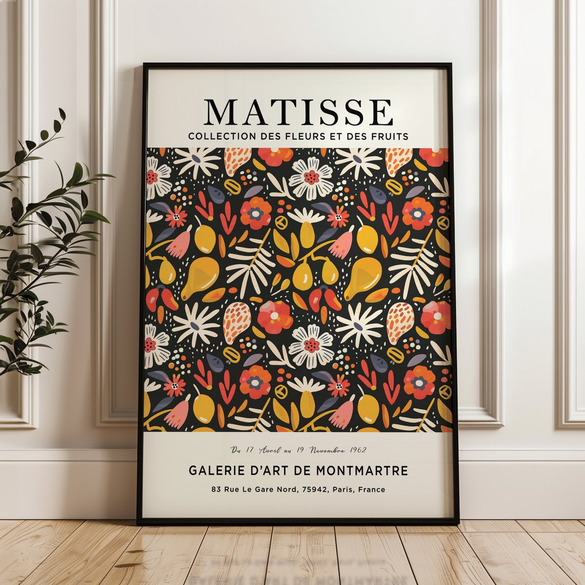 Matisse Exhibition Black Floral Fruit Pattern Paris 1962 Poster