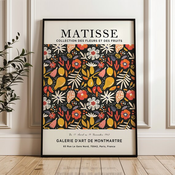 Matisse Exhibition Black Floral Fruit Pattern Paris 1962 Poster