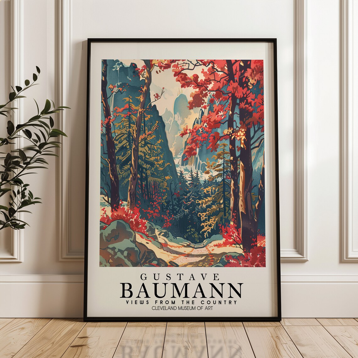 Gustave Baumann Autumn Valley Red Foliage Mountain Woodblock Art Poster