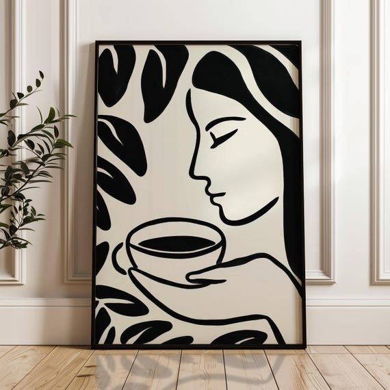 Minimalist Coffee Poster Black And Beige Print Modern Organic Wall Art Scandinavian Home