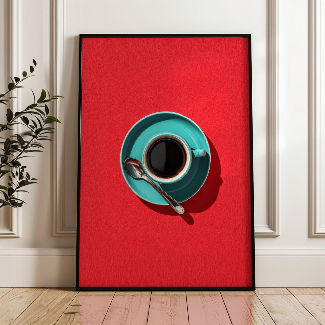 Turquoise Coffee Cup on Red Bold Pop Art Modern Kitchen Poster