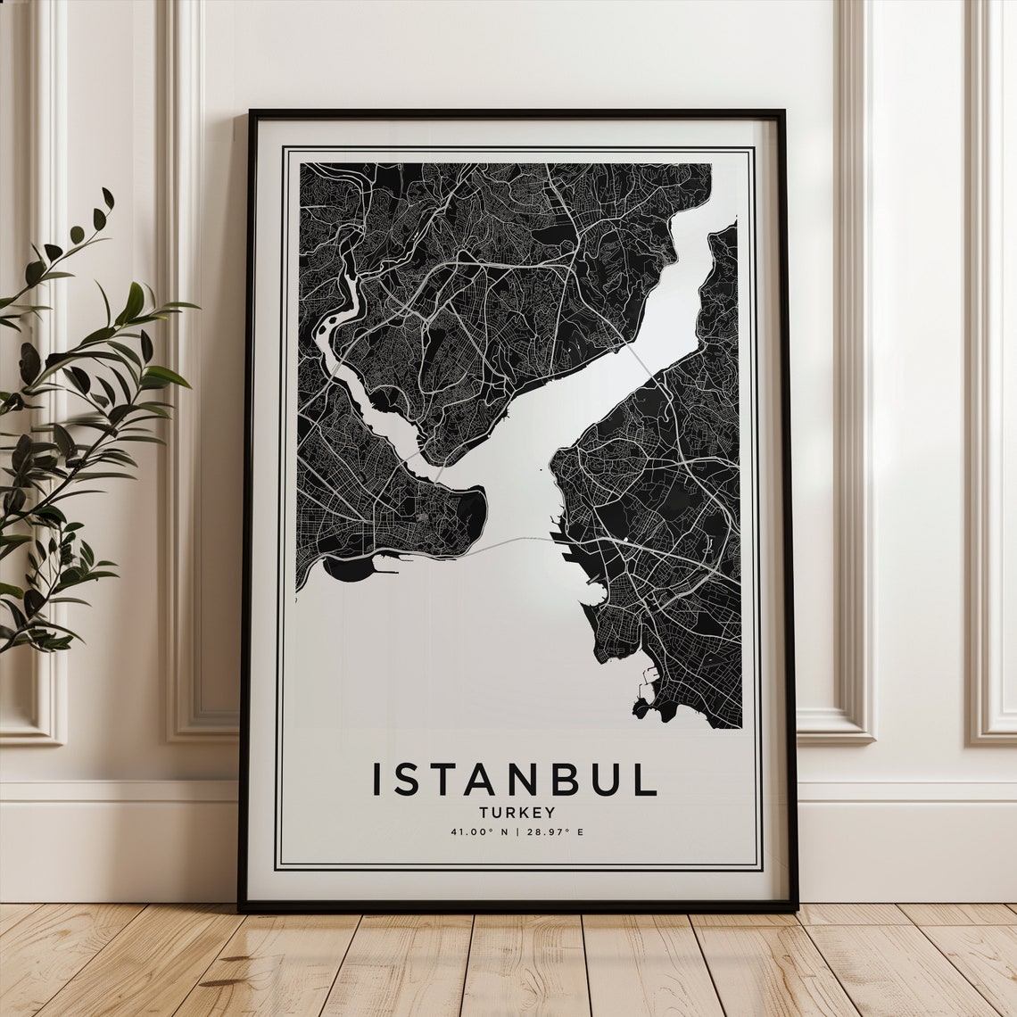 Istanbul Turkey Dark Monochrome City Line Street Map Art Print