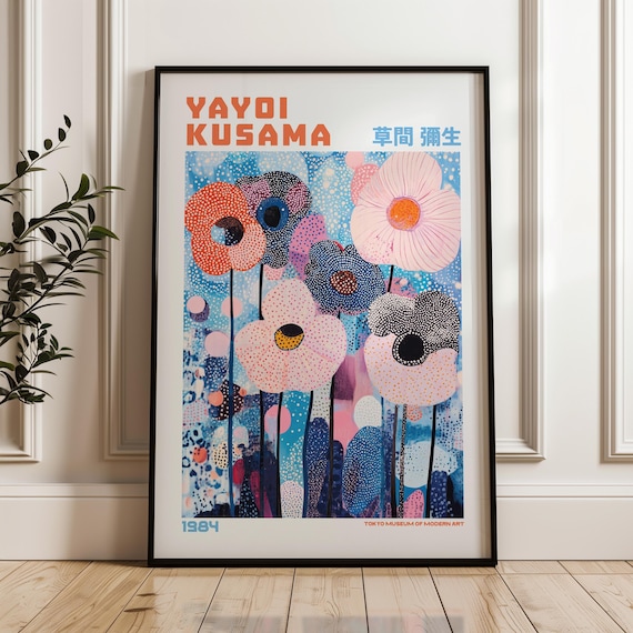 Yayoi Kusama 1984 Pink Poppy Dotted Bloom Tokyo Museum Exhibition Poster