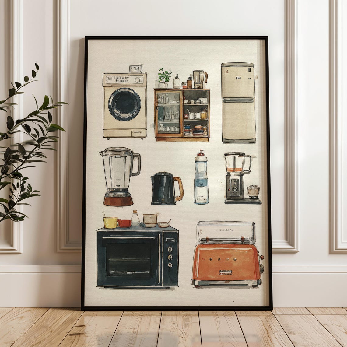 Vintage Kitchen Appliances Sketch Retro Home Decor Art Poster