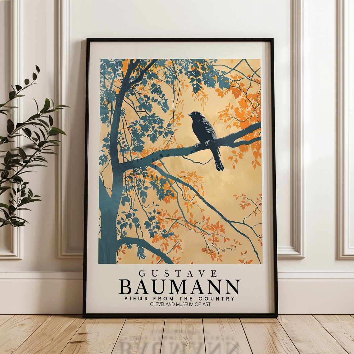 Gustave Baumann Black Bird on Branch Autumn Country Woodblock Poster