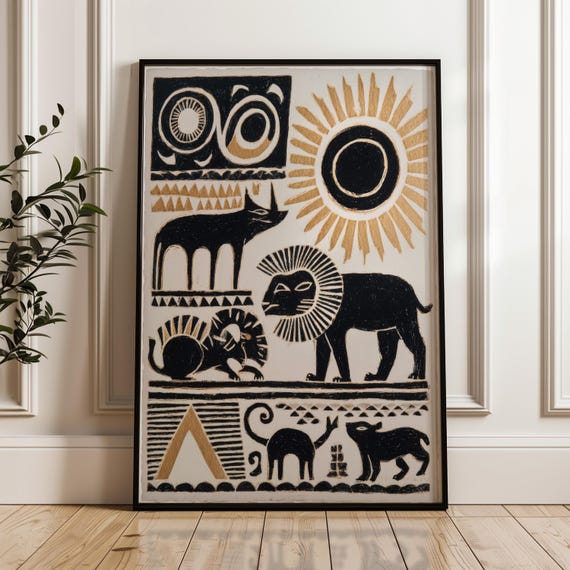 Traditional Mexican Wildlife Poster Abstract Ornate Folk Art Print On Matte Paper