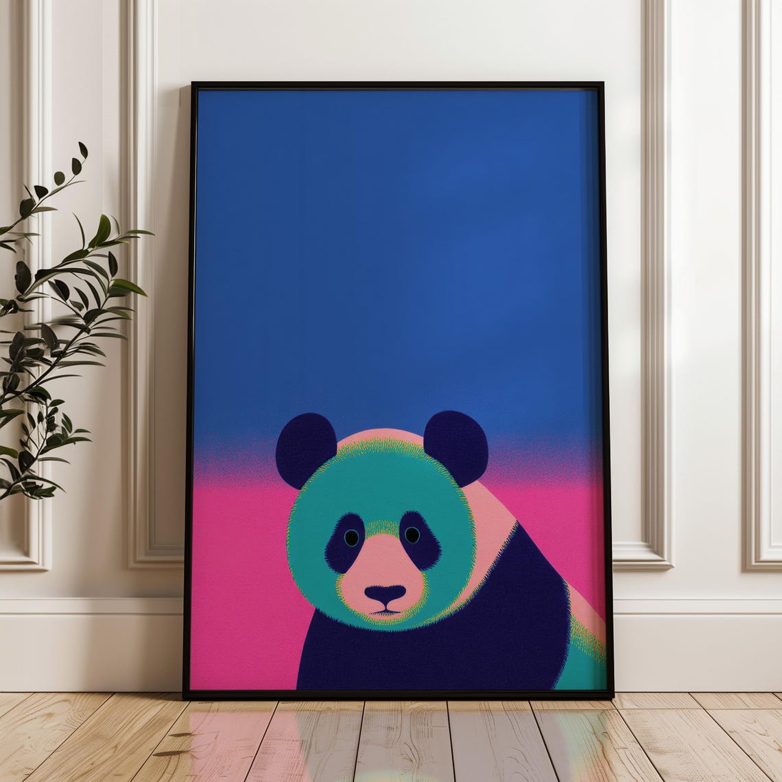 Minimalist Teal Panda Pop Art Bold Blue and Pink Nursery Wall Art