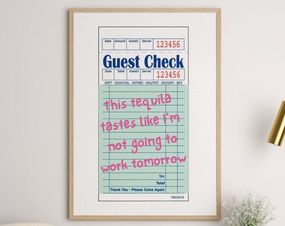 Guest Check, Funny Bar Cart Wall Art