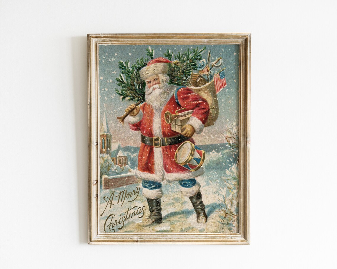 Vintage Santa Print Set Vintage Art Antique Christmas Art Santa Claus Print Santa Wall Art Vintage Christmas Decor Art - Image 3