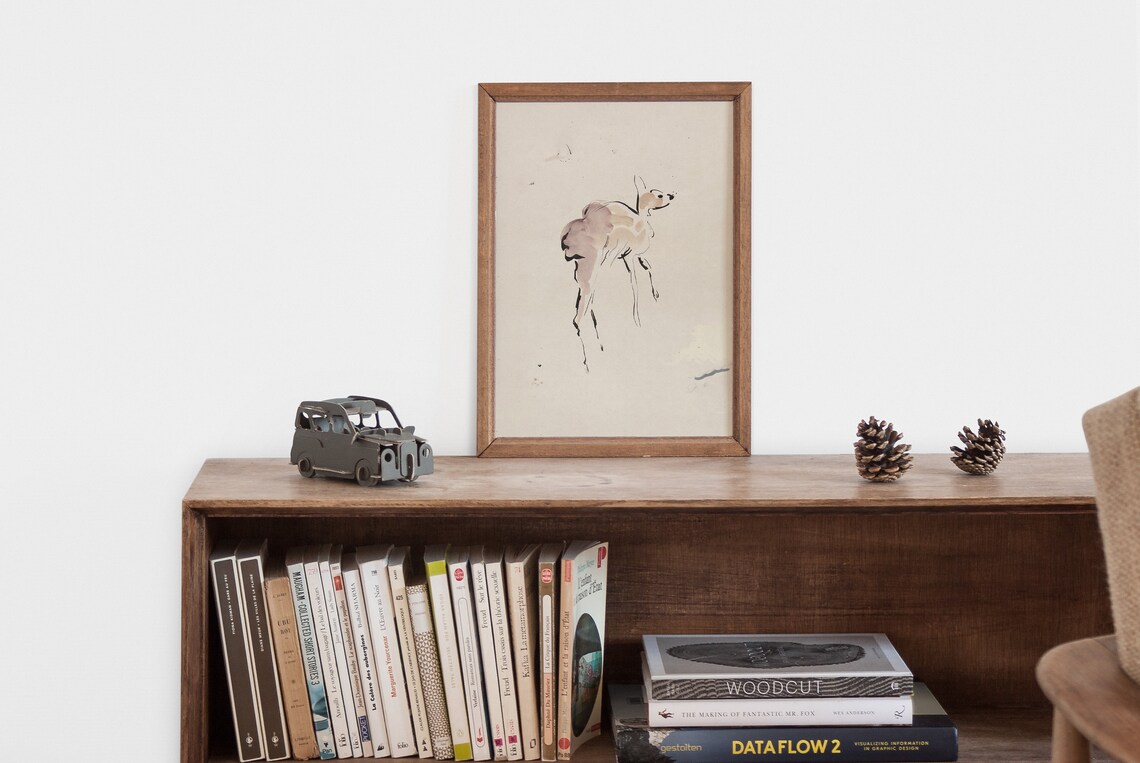 Minimalist Ink Sketch of a Young Deer Fawn Wildlife Drawing Art Poster - Image 2