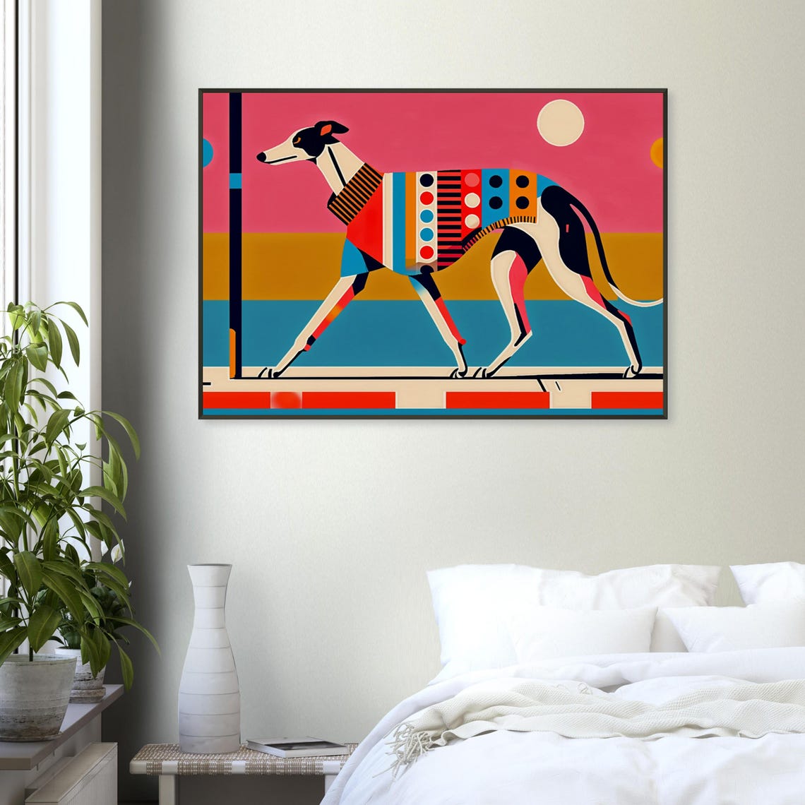 Lone Greyhound Sunset Stripes Bold Patchwork Dog Sweater Poster - Image 4
