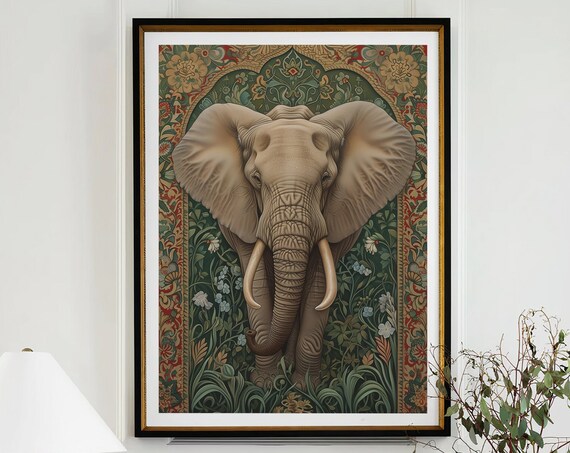 Elephant Botanical Arch Morris Style Vintage Wildlife Poster