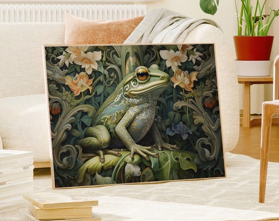William Morris Inspired Frog Art Print Poster Rustic Farmhouse Woodland Extra Large Wall Decor Nature Cabincore 1399