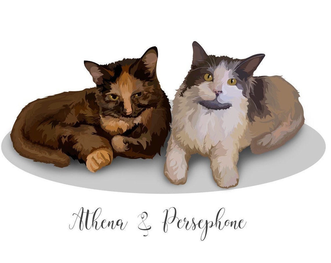 Athena and Persephone Two Cats Custom Vector Pet Portrait Poster