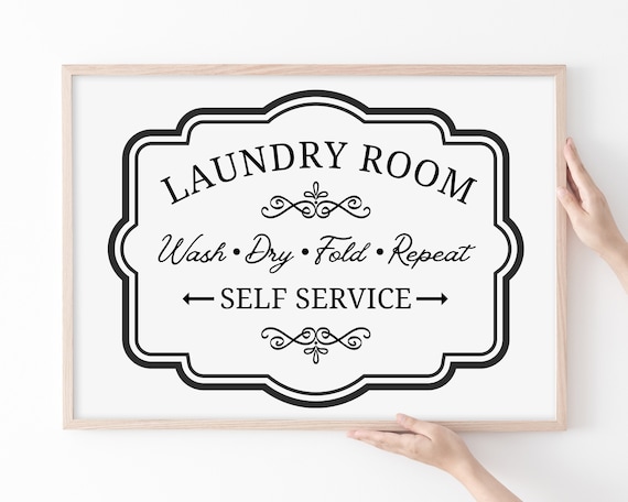 Laundry Room Wash Dry Fold Repeat Sign, Decor