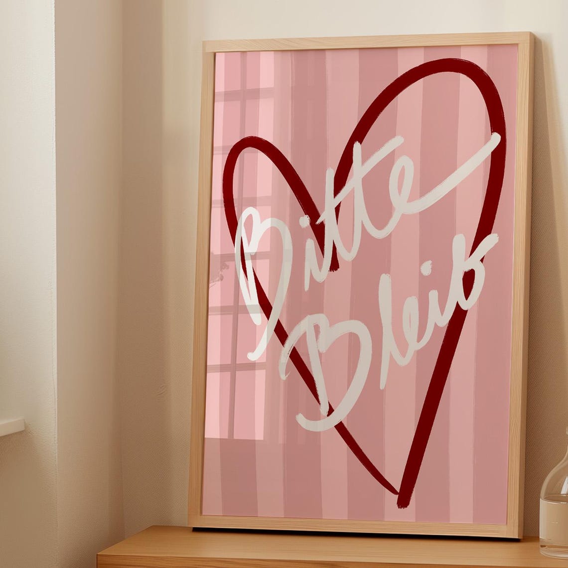 Bitte Bleib Romantic German Script Heart Pink Typography Poster