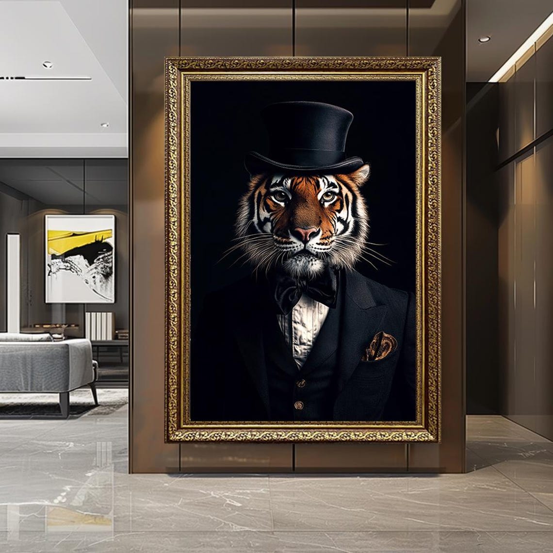 Dapper Tiger In Top Hat And Tuxedo Victorian Gentleman Portrait Print