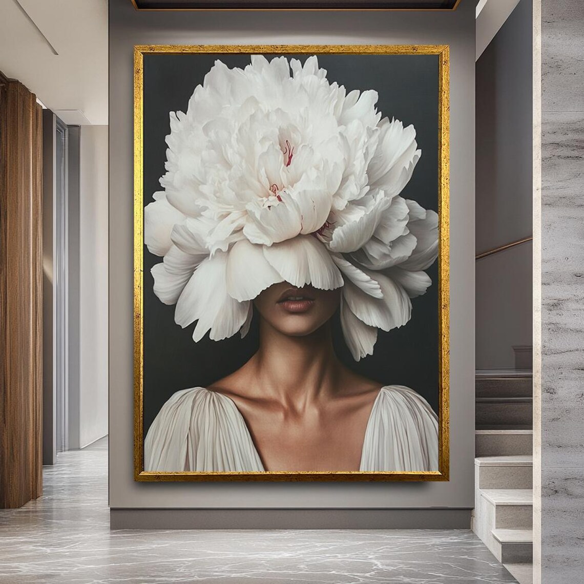 Surreal Woman Floral Portrait Art Print, Minimalist