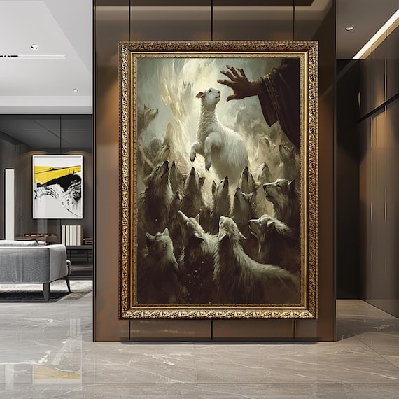 The Hand Of God Lifting Lamb From Wolves Christian Faith Poster