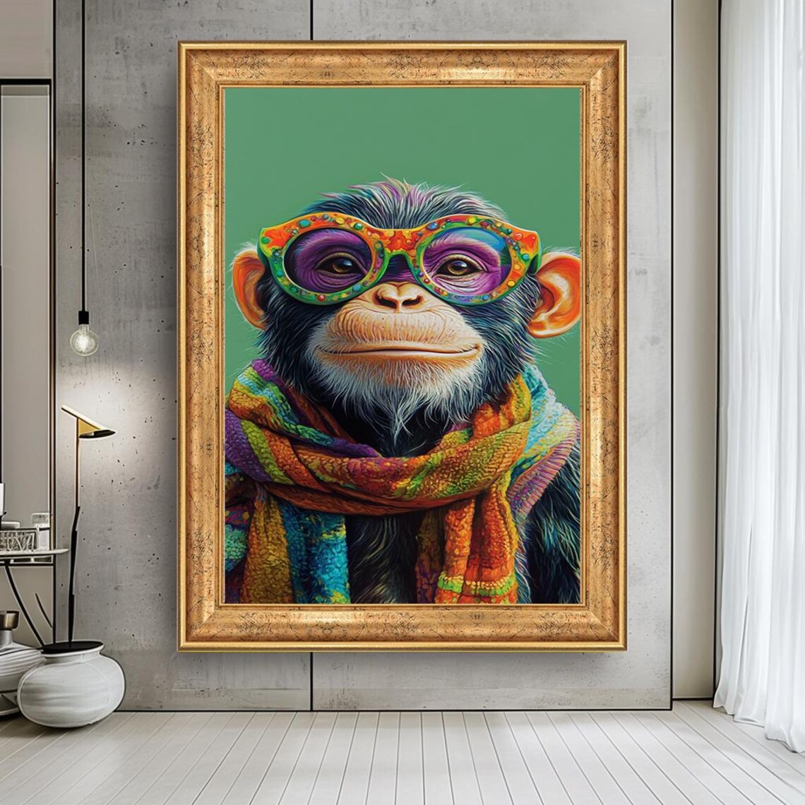 Funny Monkey, Playful Chimpanzee in Glasses and Scarf