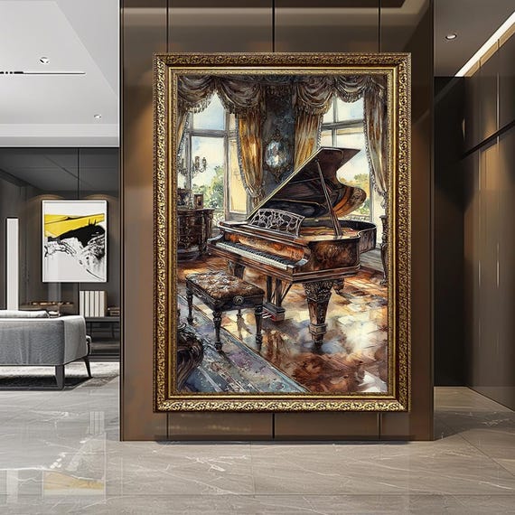 Vintage Grand Piano Canvas Art Elegant Music Room Decor
