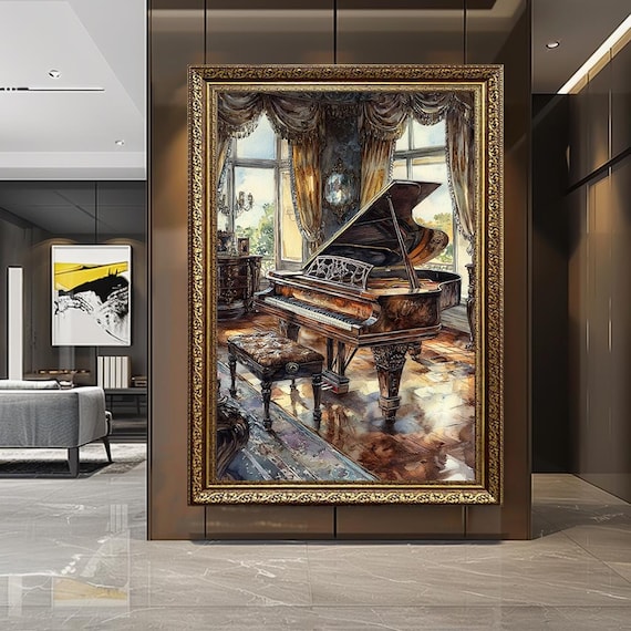 Vintage Grand Piano Watercolor Elegant Classical Music Room Poster