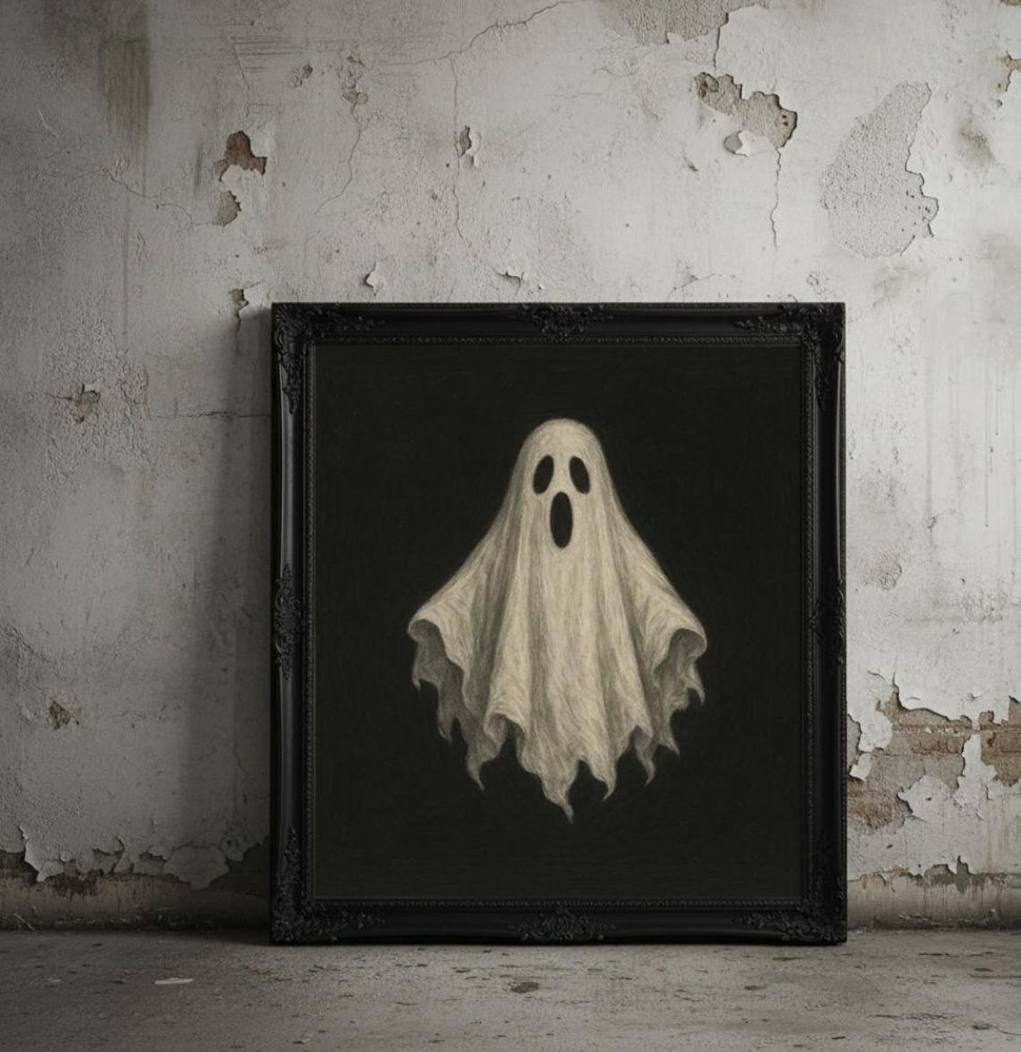 Minimalist Ghost Black Background Gothic Halloween Art Poster