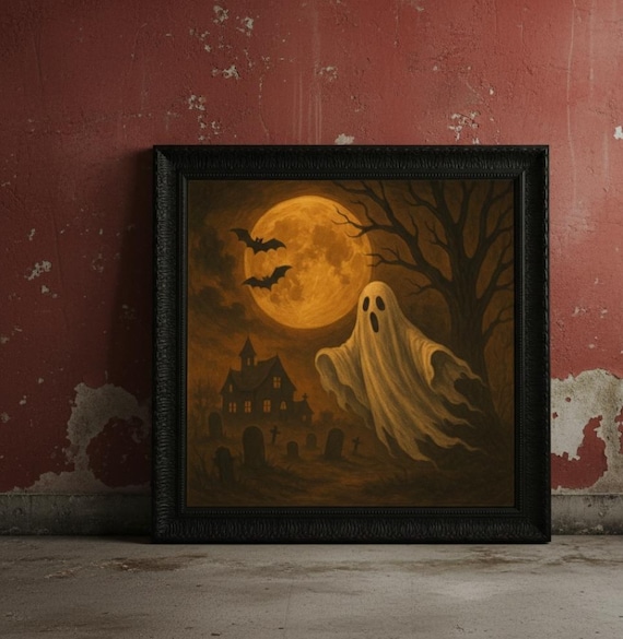 Halloween Art Print Spooky Graveyard Scene