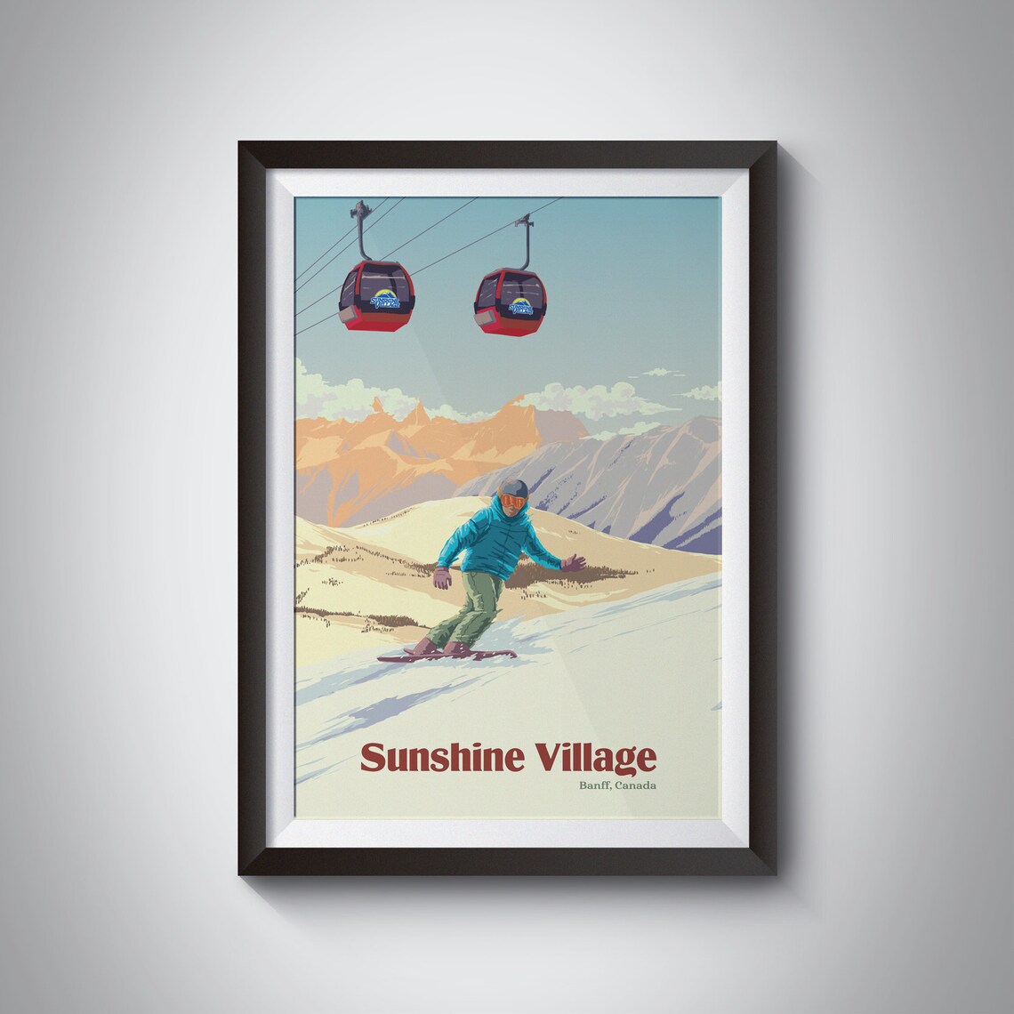 Sunshine Village Snowboarding Travel Poster, Banff