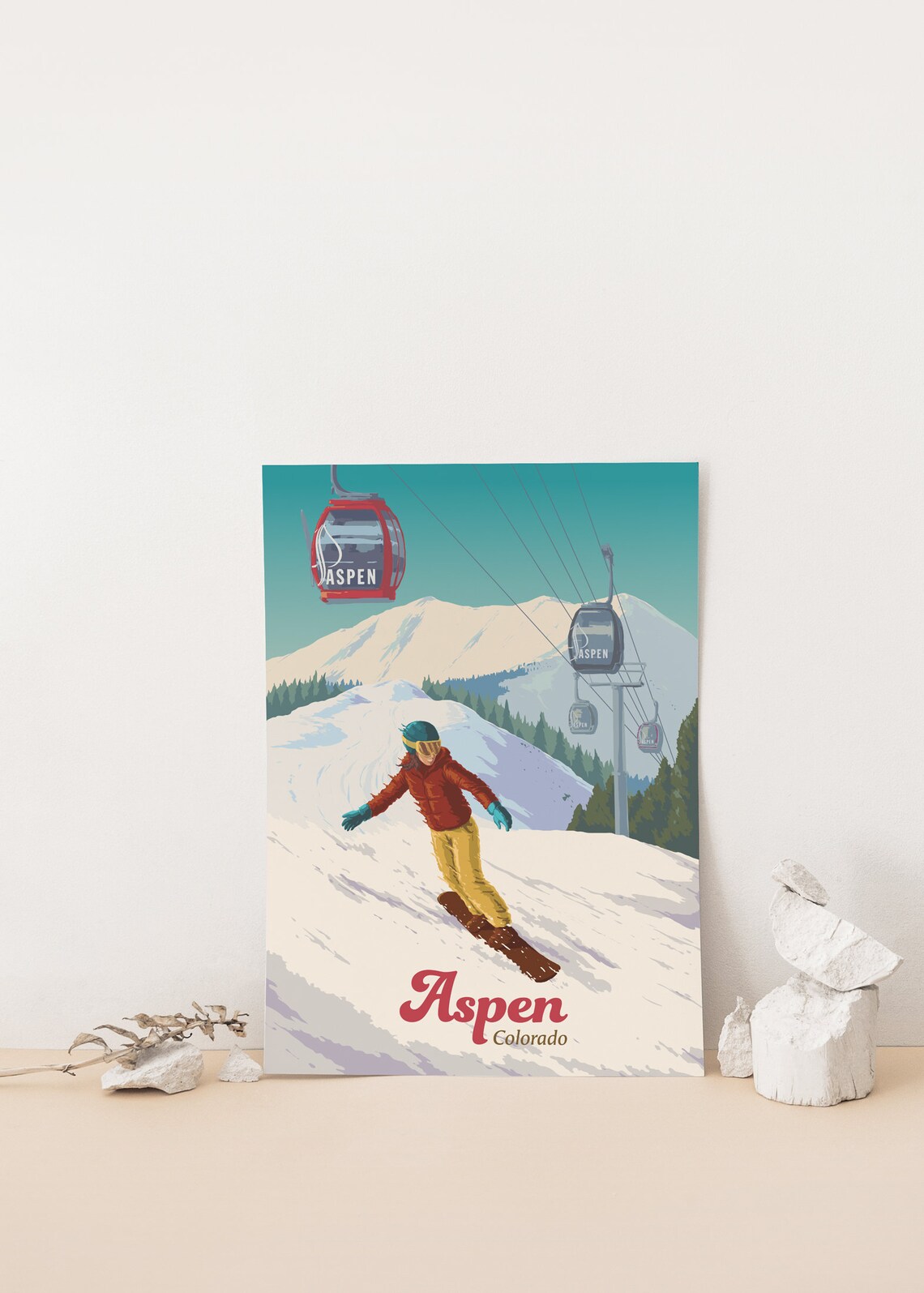 Aspen Colorado Snowboarder Gondola Retro Ski Resort Travel Poster - Image 4