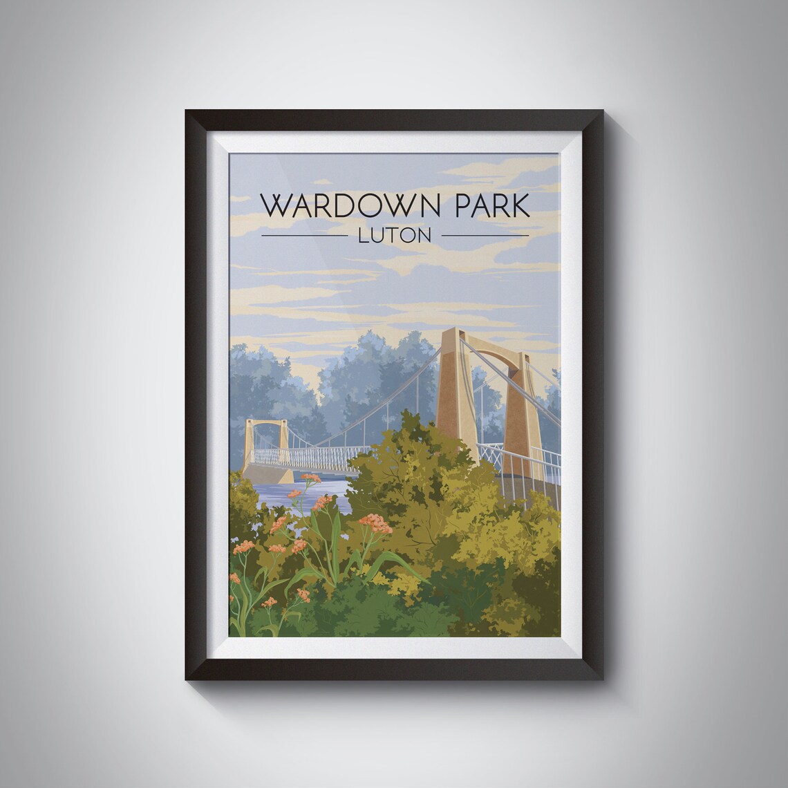 Wardown Park Luton Suspension Bridge England Vintage Travel Poster