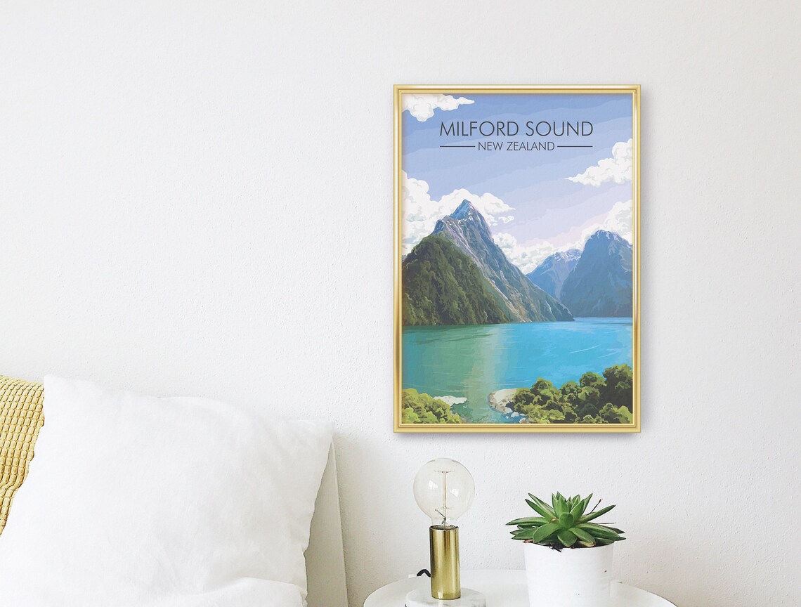 Milford Sound New Zealand Travel Poster, Fiordland - Image 3