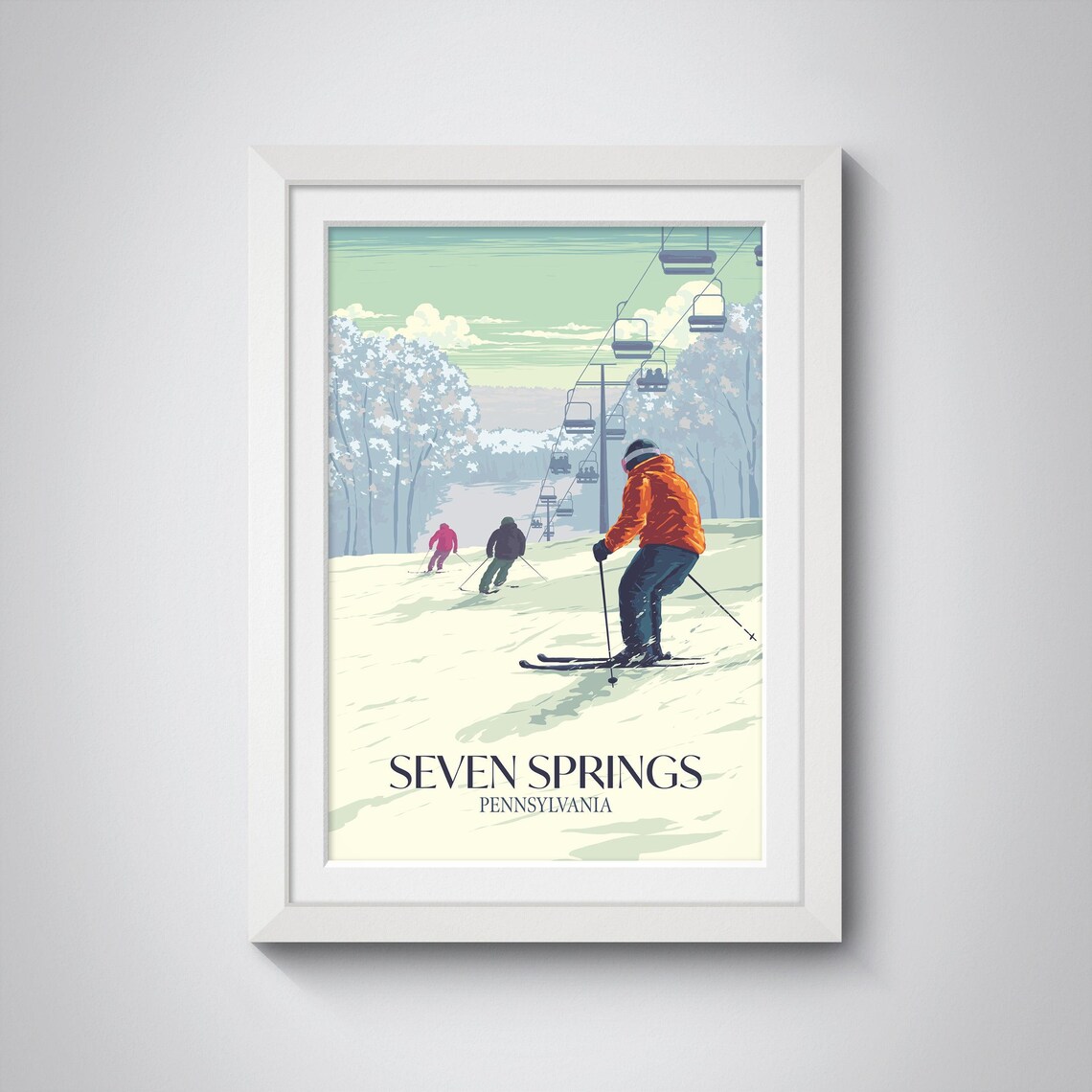Seven Springs Pennsylvania Vintage Ski Poster, Trail Map Art - Image 4