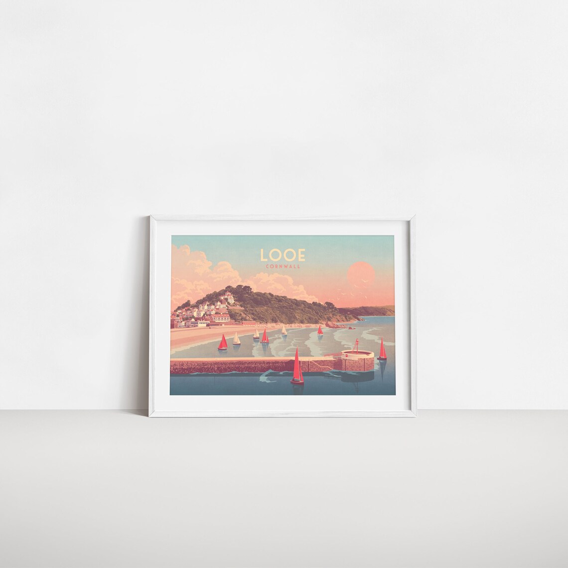 Looe Banjo Pier Cornwall Vintage Travel Poster - Image 2