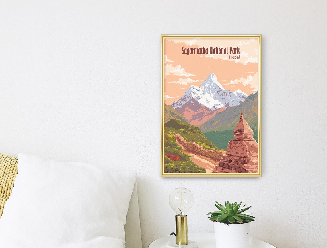 Sagarmatha National Park Nepal Everest Region Vintage Travel Poster - Image 3