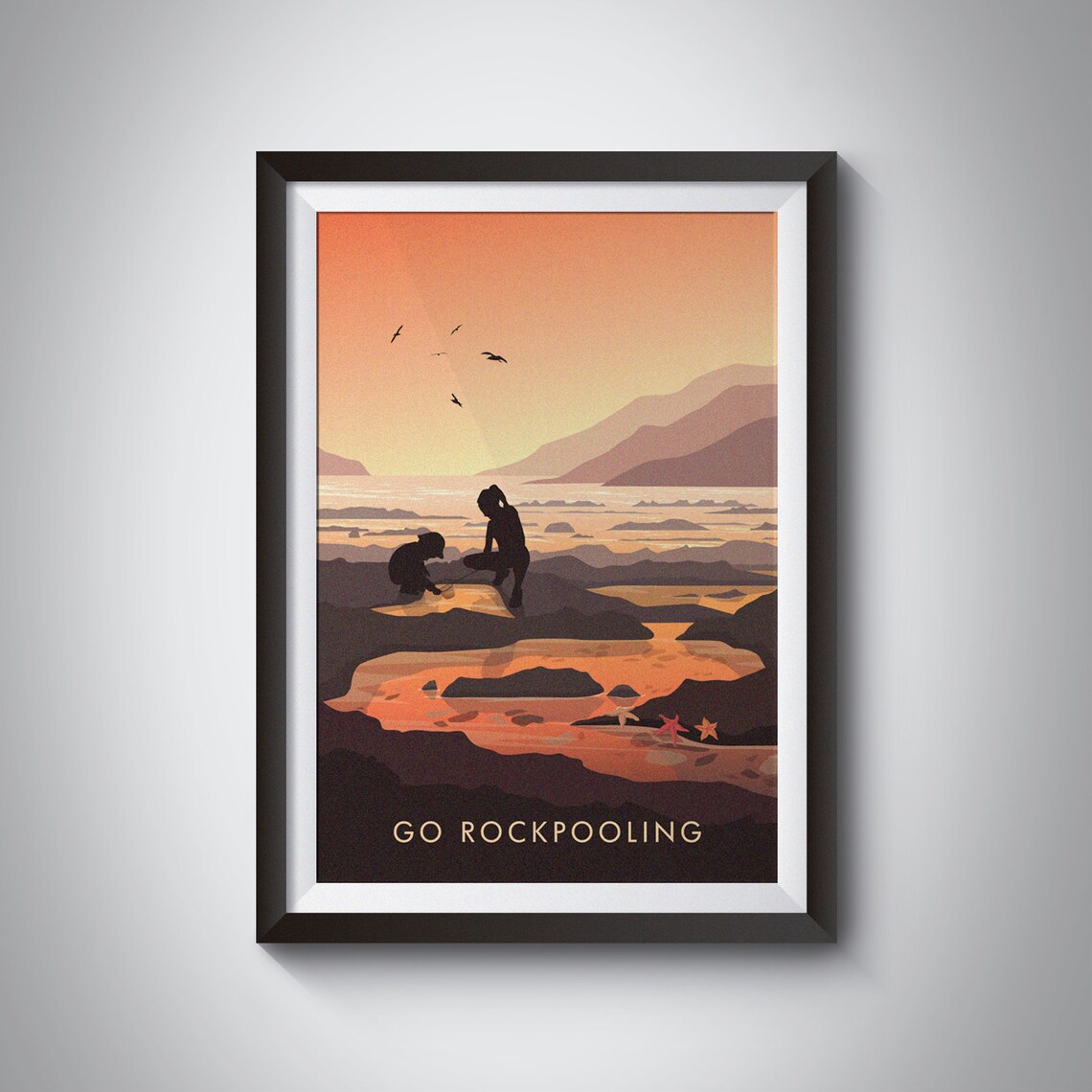 Go Rockpooling Sunset Tide Pool Adventure Seaside Starfish Poster
