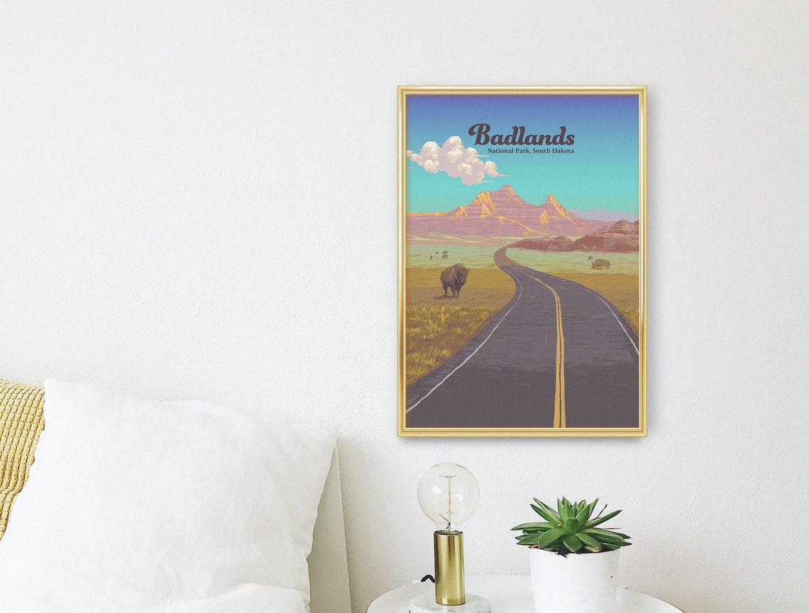 Badlands South Dakota Vintage National Park Road Trip Poster - Image 3