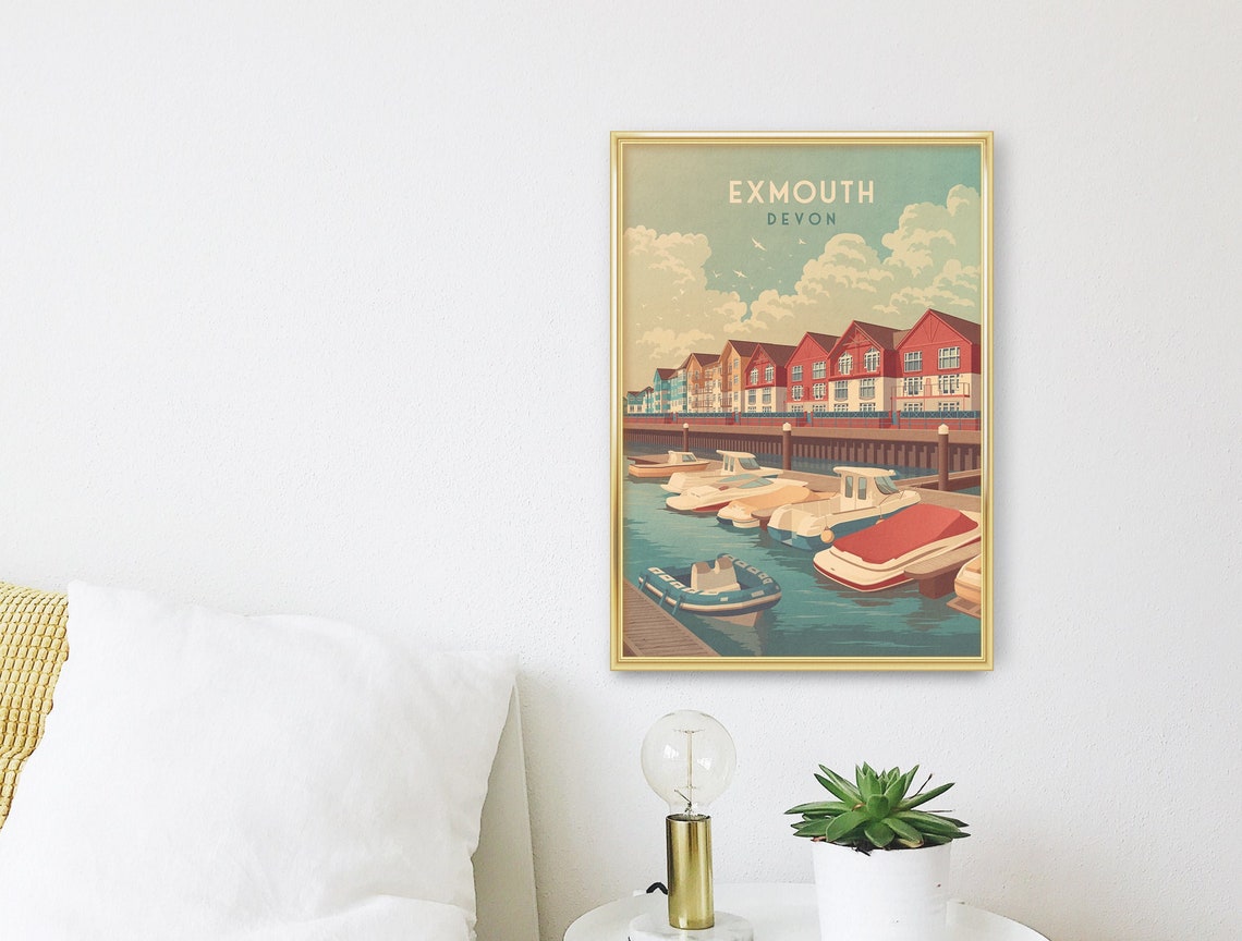 Exmouth Devon Marina Red Gabled Waterfront Boats Scene Poster - Image 3