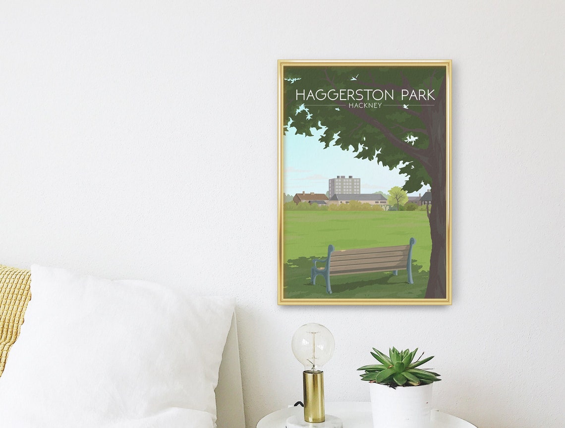 Haggerston Park Hackney Bench Under Tree Retro London Poster - Image 3