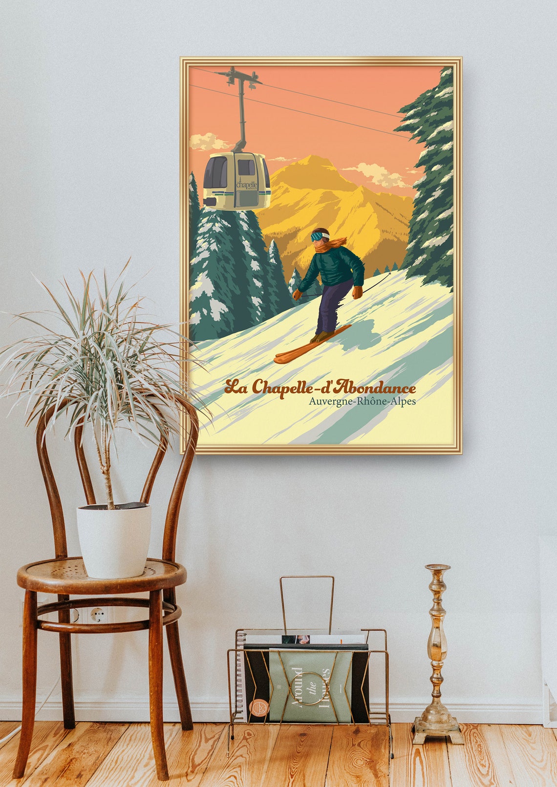 La Chapelle d'Abondance French Alps Skier Gondola Ski Poster - Image 2