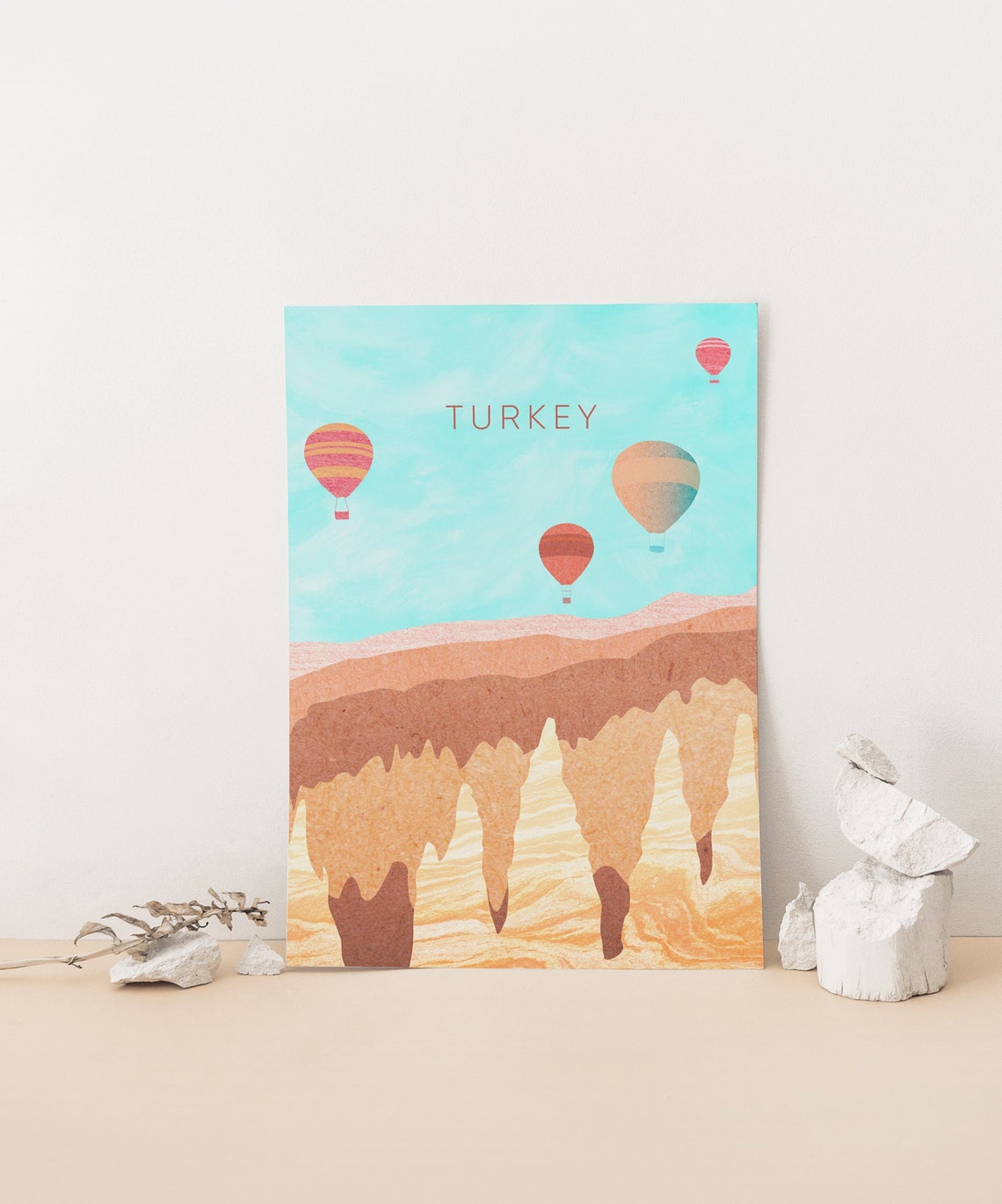 Turkey Minimal Travel Poster Cappadocia Travel Print Fairy Chimneys Hot Air Balloon Wall Art Greme National Park Monks Valley Love - Image 4