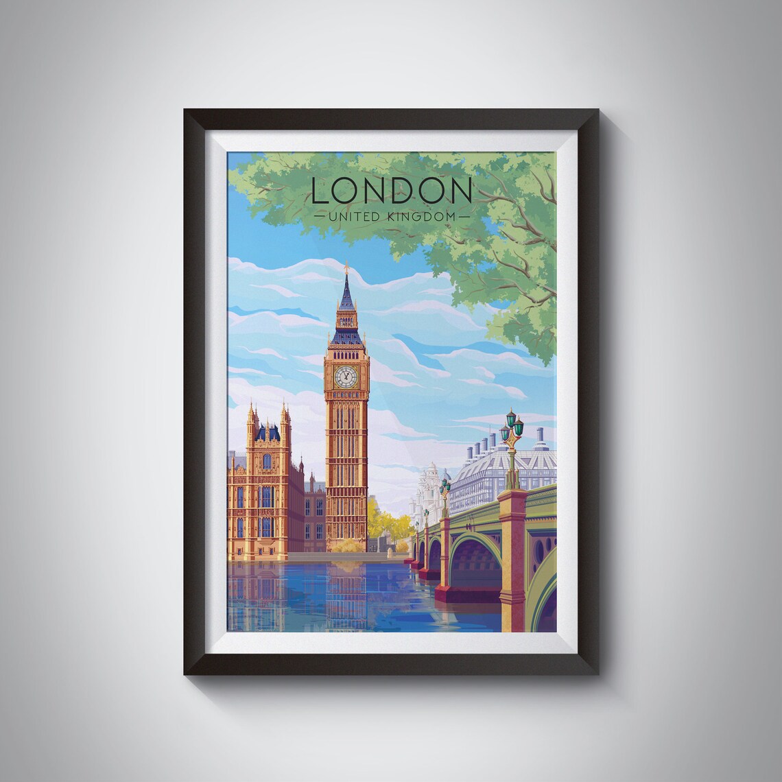 London Travel Poster, Big Ben and Parliament