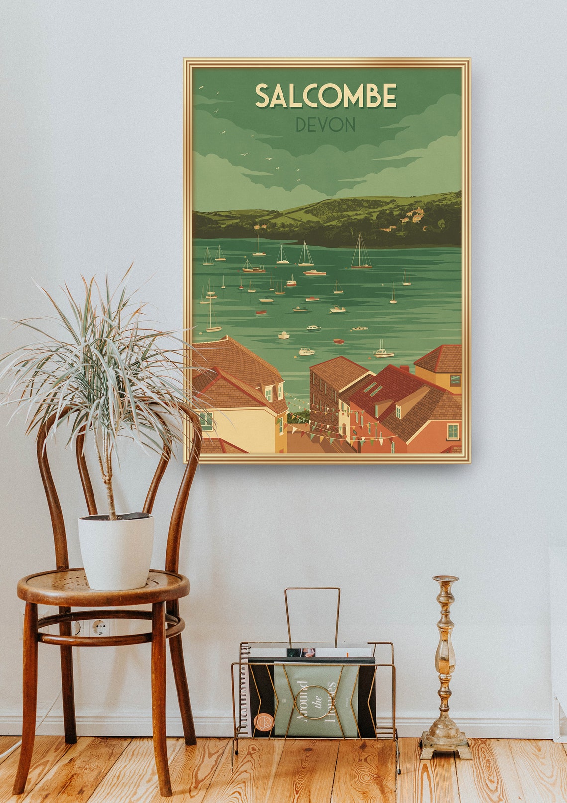 Salcombe Devon Harbor Sailboats Green Vintage Retro Travel Poster - Image 2