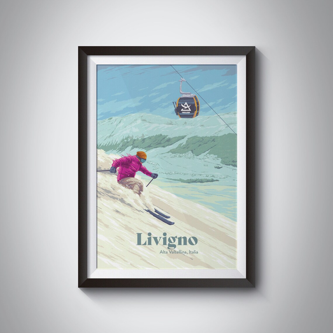 Livigno Ski Resort Vintage Travel Poster, Italian Alps