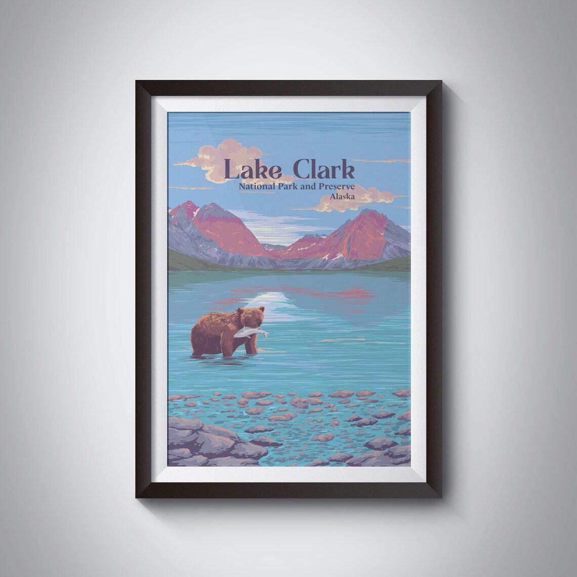 Lake Clark Alaska Brown Bear Fishing National Park Travel Poster