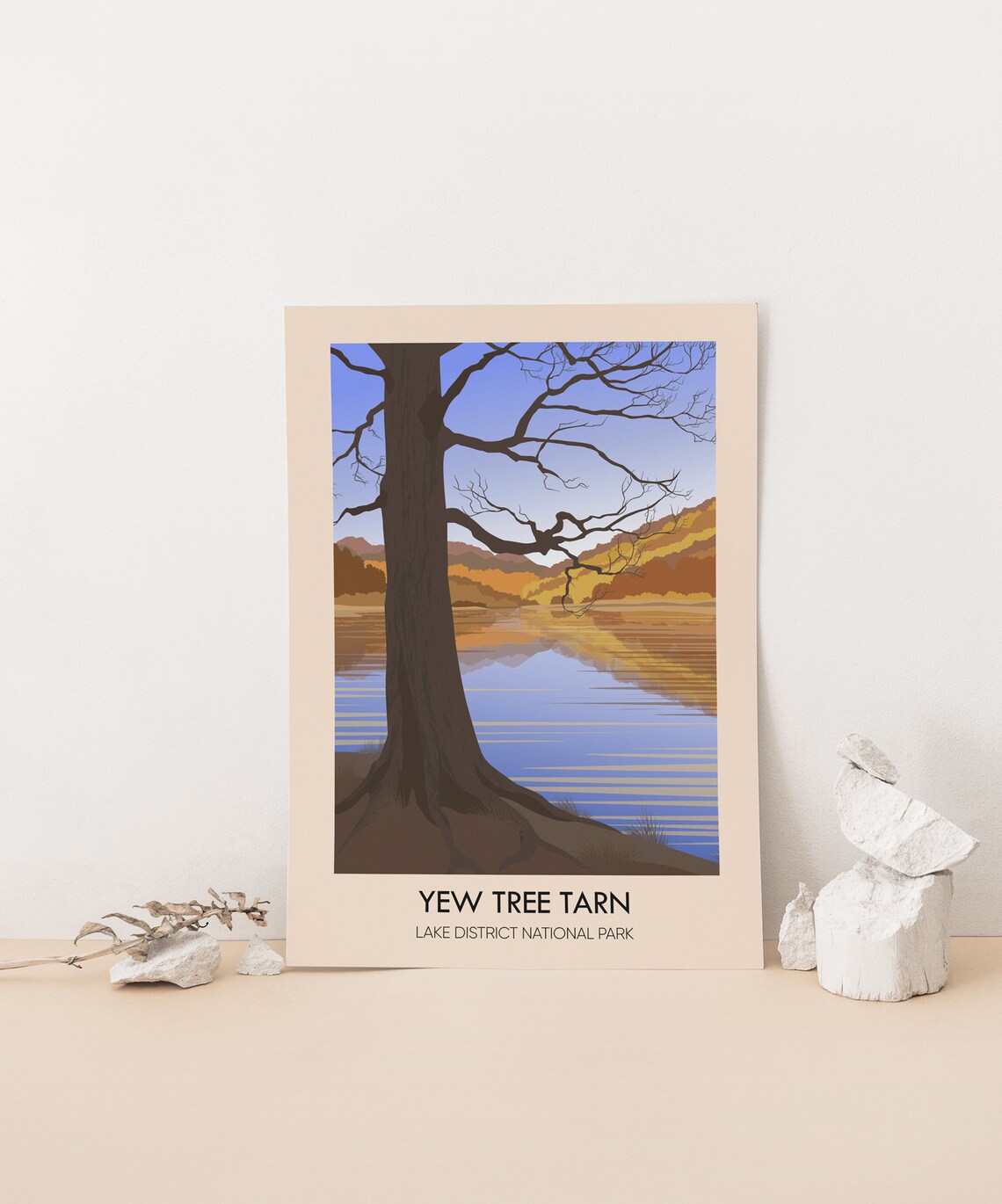 Yew Tree Tarn Lake District National Park Autumn Tree Reflection Travel Poster - Image 2