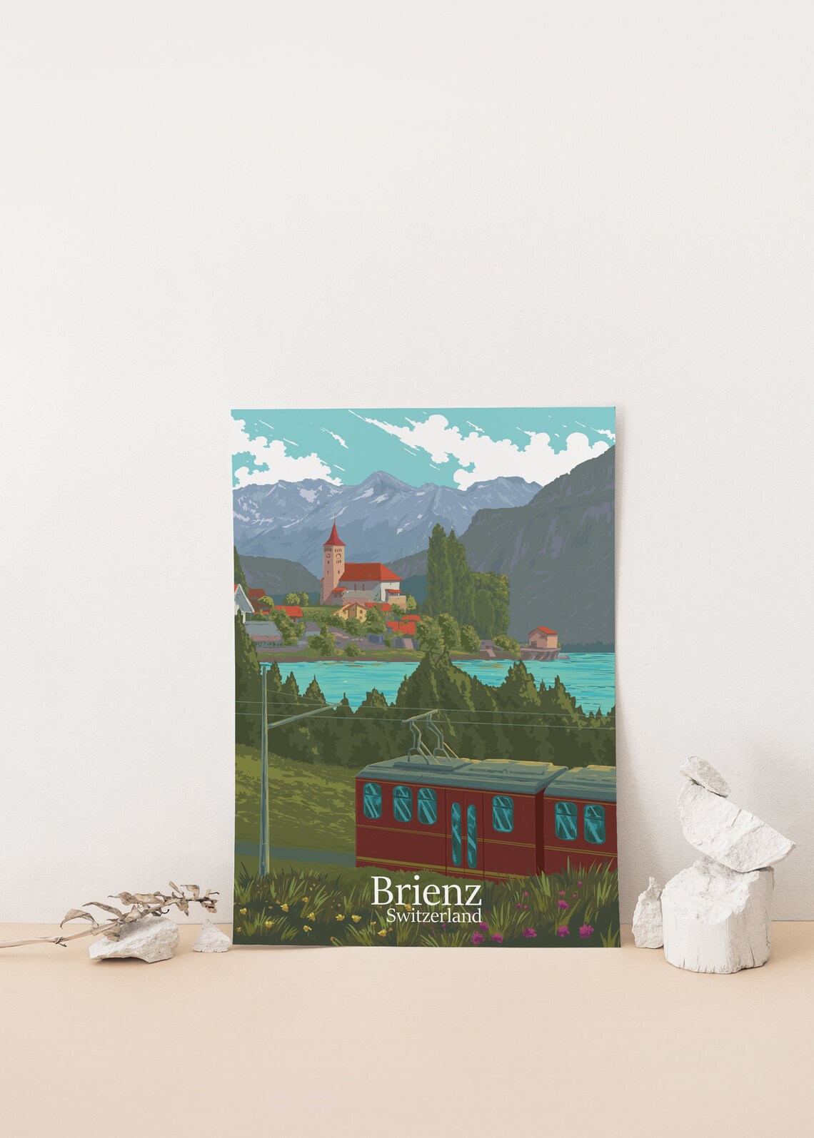 Brienz Switzerland Travel Poster, Swiss Alps Landscape - Image 4
