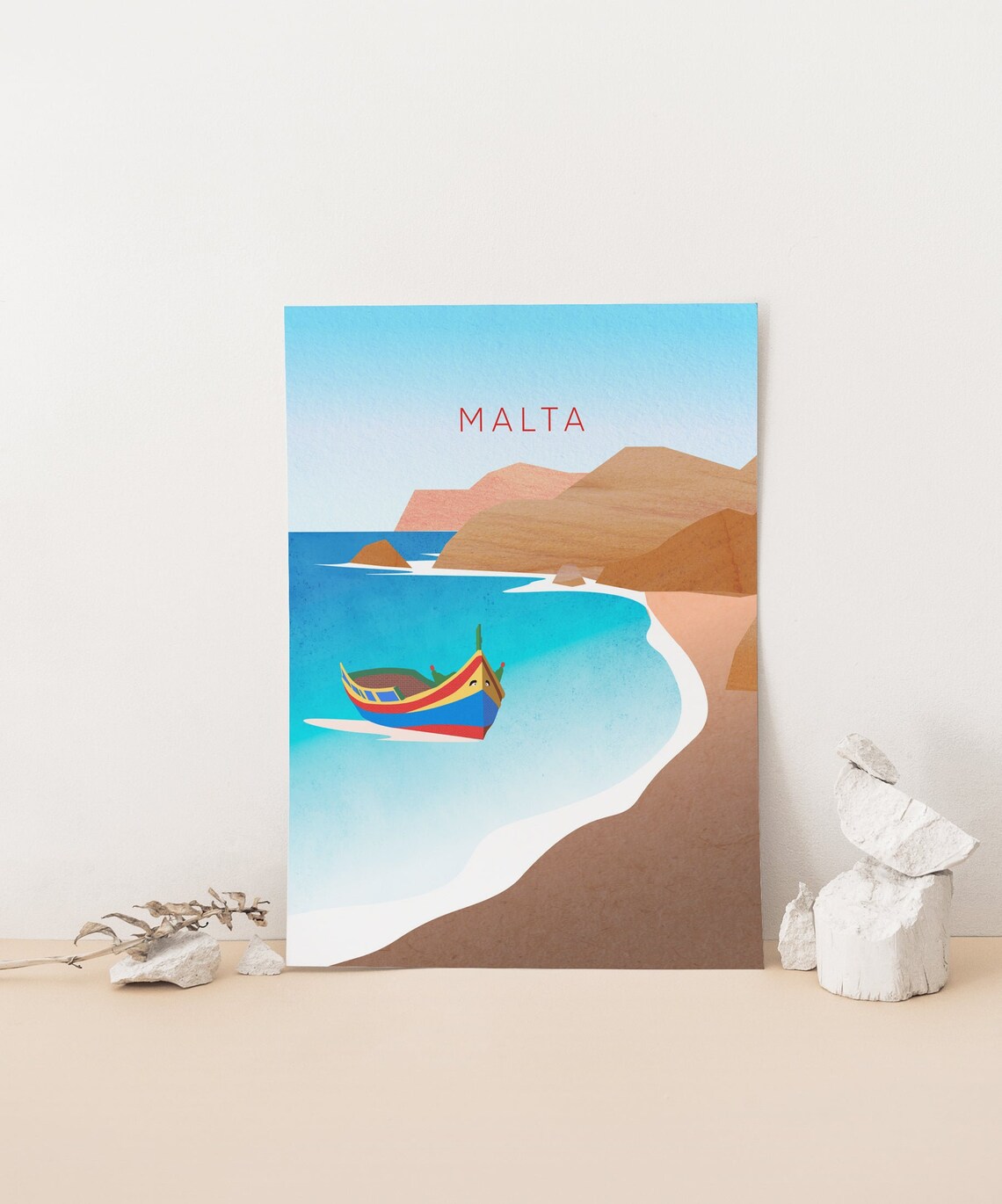 Malta Traditional Luzzu Fishing Boat Turquoise Bay Coast Poster - Image 4